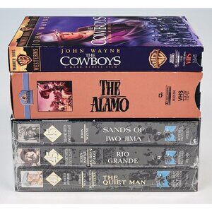 5 Movie John Wayne VHS Lot Alamo Cowboys Sands of Iwo Jima Rio Grande Quiet Man